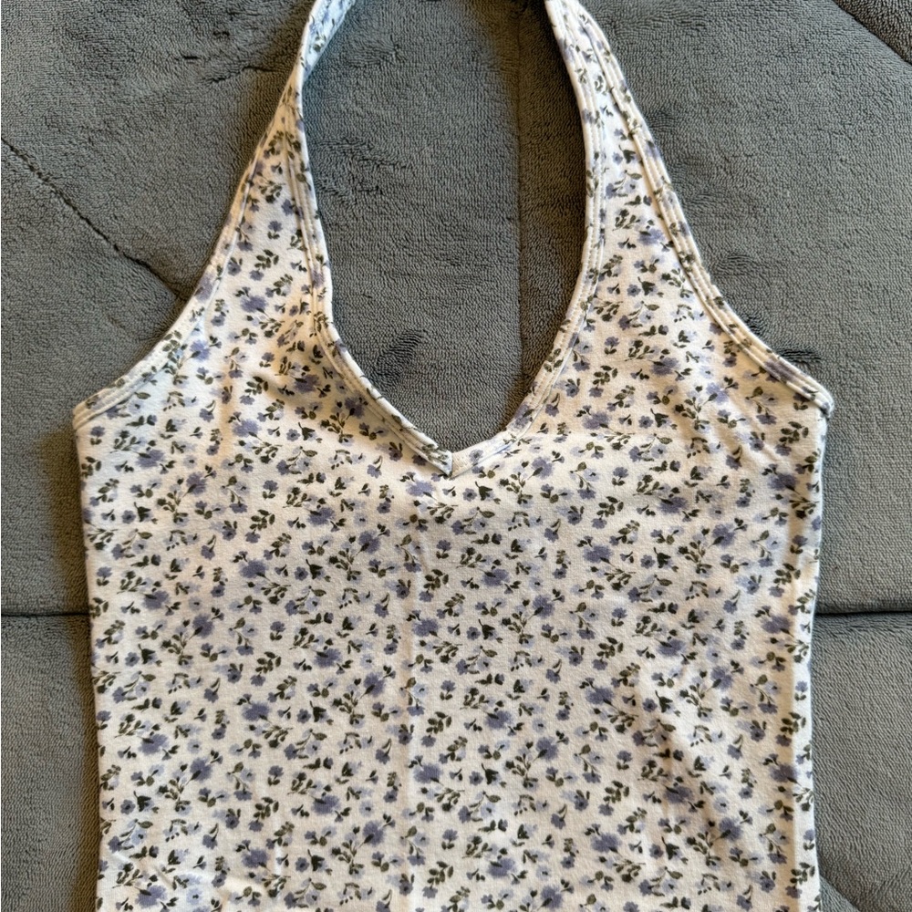 Hollister Floral Halter Tank Top - White and Purple